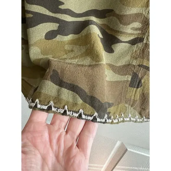 JOHNNY WAS Workshop 100% Silk Ciro Camo Embroidered Flare Sleeve Tunic Blouse - Picture 9 of 15